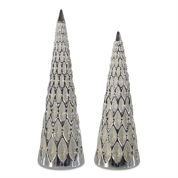 Set of 2 Silver Christmas Tree Tabletop Decors 12"