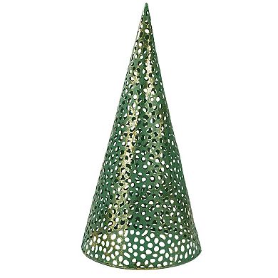 Set of 3 Green and Gold Christmas Tabletop Cone Trees 16"