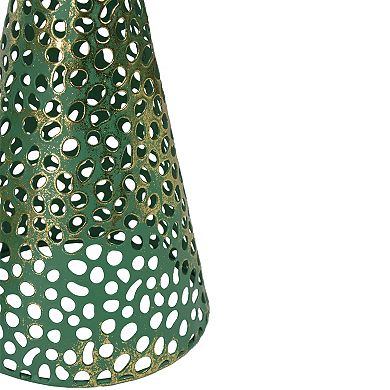 Set of 3 Green and Gold Christmas Tabletop Cone Trees 16"