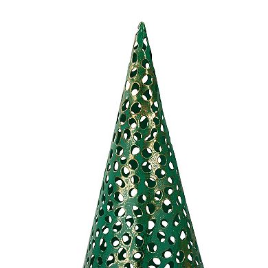 Set of 3 Green and Gold Christmas Tabletop Cone Trees 16"