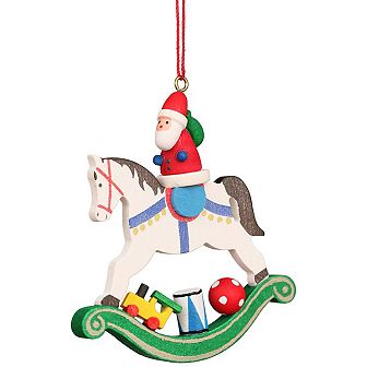 3" Yellow Red and Green Santa on a Rocking Horse Collectible Christian Ulbricht Ornament