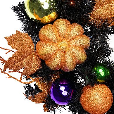 Jack-O-Lantern in Witches Hat Halloween Pine Wreath 24-Inch Unlit