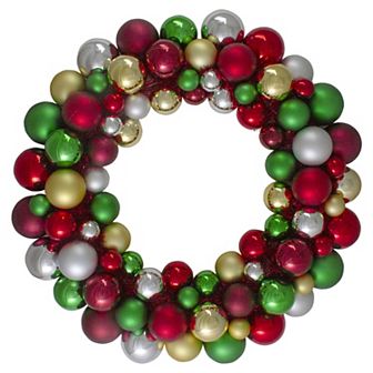Traditional Colored 2-Finish Shatterproof Ball Christmas Wreath 36-Inch Unlit