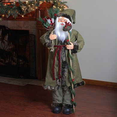 48" Olive Green Santa Claus with Gift Bag Standing Christmas Figure