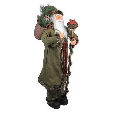 48" Olive Green Santa Claus with Gift Bag Standing Christmas Figure