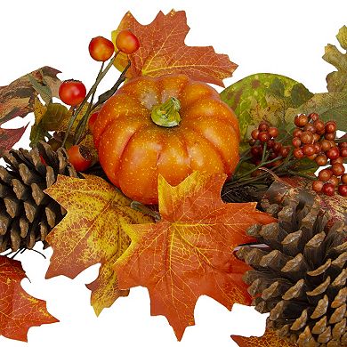 Orange Pumpkins Pine Cones and Berries Fall Harvest Wreath - 24 inch Unlit