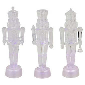 Set of 3 LED Lighted Icy Crystal Nutcracker Christmas Figurines 7.5"