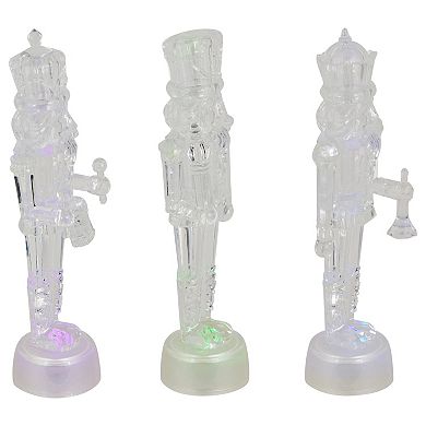 Set of 3 LED Lighted Icy Crystal Nutcracker Christmas Figurines 7.5"