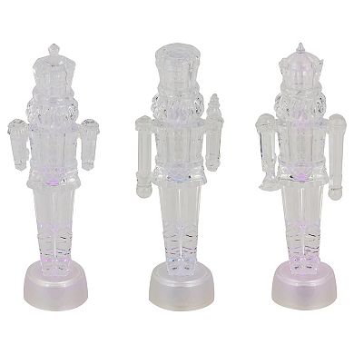 Set of 3 LED Lighted Icy Crystal Nutcracker Christmas Figurines 7.5"