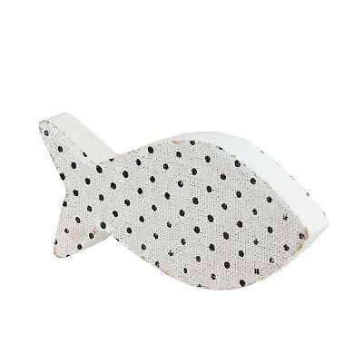 10” Cape Cod Inspired Table Top White and Black Polka Dot Fish Decoration