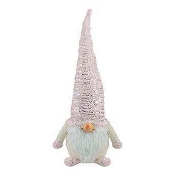 16" Pink Ivory and Silver Plump Christmas Gnome Figure