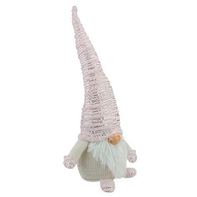 16" Pink Ivory and Silver Plump Christmas Gnome Figure