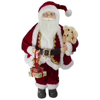 18" Standing Santa Christmas Figure with a Plush Brown Bear