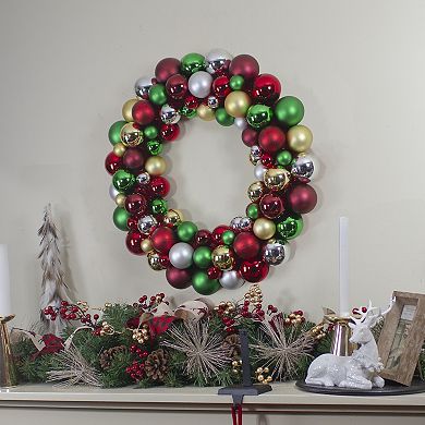 Traditional Colors 2-Finish Shatterproof Ball Christmas Wreath 36-Inch