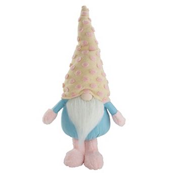 22" Blue and Pink Standing Spring Plush Gnome Figure with a Polka Dot Hat