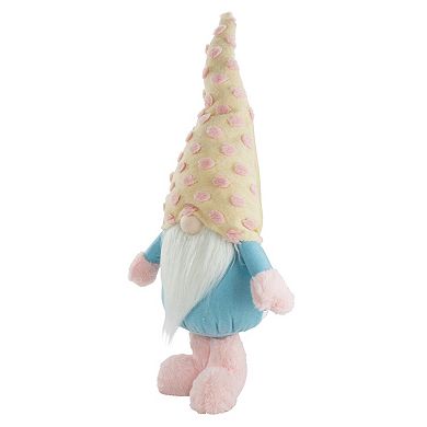 22" Blue and Pink Standing Spring Plush Gnome Figure with a Polka Dot Hat