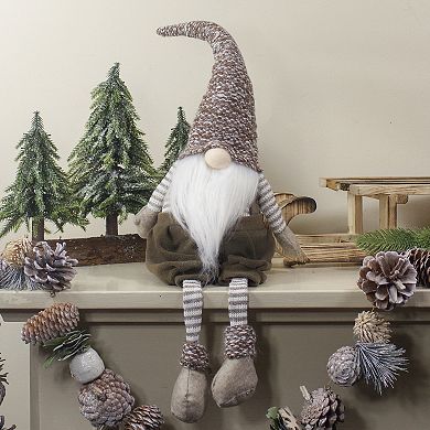 23.5" Brown and White Sitting Tabletop Gnome Christmas Decoration