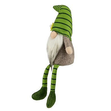 16" Green Striped Springtime Gnome with Crossed Legs