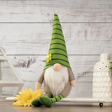 16" Green Striped Springtime Gnome with Crossed Legs