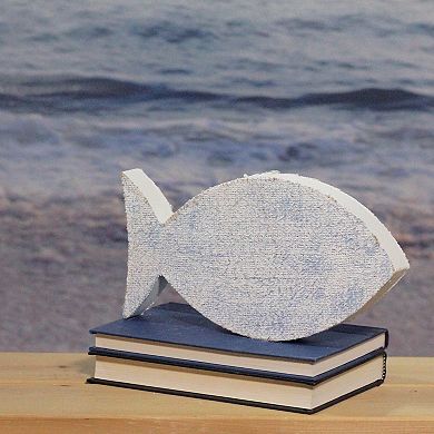 10.6” Cape Cod Inspired Table Top White and Blue Fish Decoration