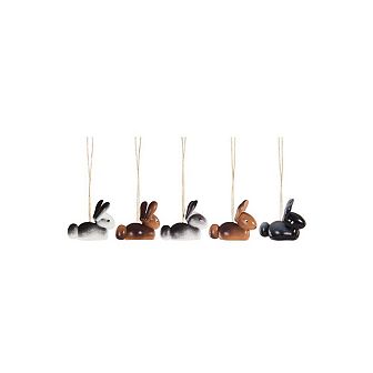 Set of 5 Brown Black and White Handcrafted Assorted Bunnies Dregeno Ornaments 1.25"