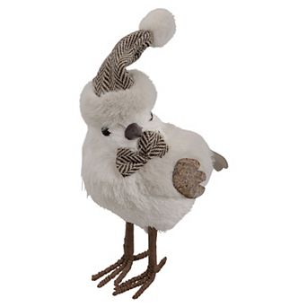 10" Standing Glittered Bird with Winter Hat Christmas Figure