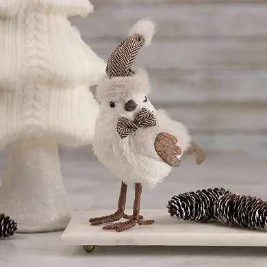 10" Standing Glittered Bird with Winter Hat Christmas Figure