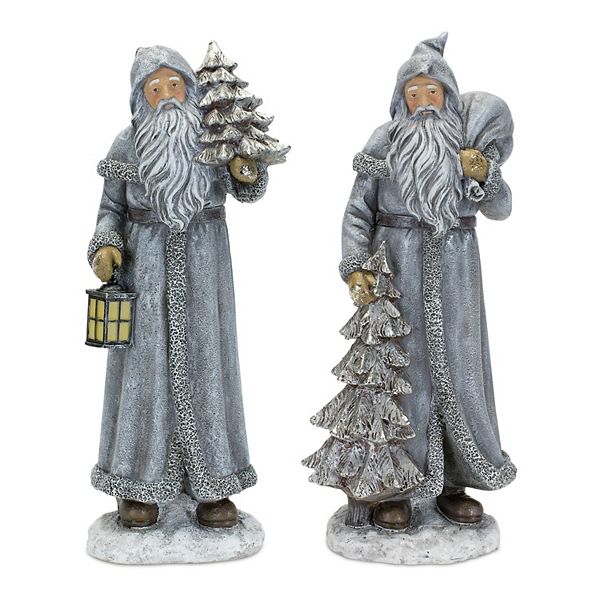 Set of 2 Silver Santa Christmas Figurine 12.5