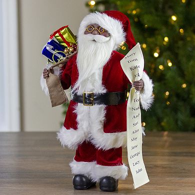 16" African American Santa Claus with Naughty or Nice List Christmas Figure