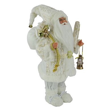 12" Standing Santa Christmas Figure Dressed in Plush Winter White and Gold