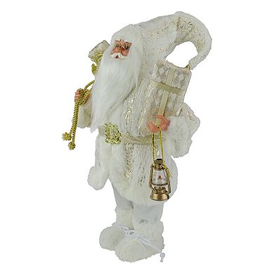 12" Standing Santa Christmas Figure Dressed in Plush Winter White and Gold
