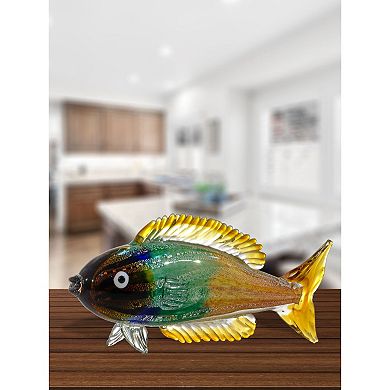 16" Yellow and Green Nile Fish Handcrafted Art Glass Sculpture