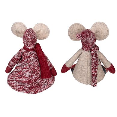 Set of 2 Boy and Girl Sitting Plush Christmas Mice Figures 17"