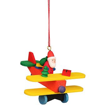 2.75" Yellow Red and Green Santa in a Plane Collectible Christian Ulbricht Ornament