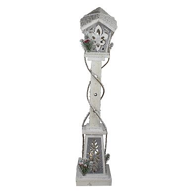 35" LED Snow-Covered Wooden Christmas Tabletop Lamp Post