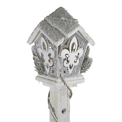 35" LED Snow-Covered Wooden Christmas Tabletop Lamp Post