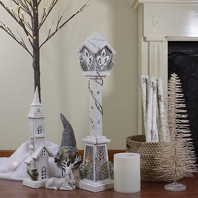 35" LED Snow-Covered Wooden Christmas Tabletop Lamp Post