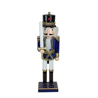 14" Blue and White Christmas Nutcracker Soldier with Sword Tabletop Decor