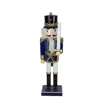 14" Blue and White Christmas Nutcracker Soldier with Sword Tabletop Decor