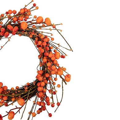 Red and Orange Berries with Mini Pumpkins Fall Harvest Wreath 20-Inch Unlit