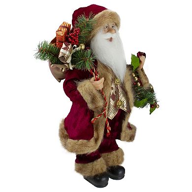 18" Red Santa Claus Holding a Wreath and Gift Bag Christmas Figurine