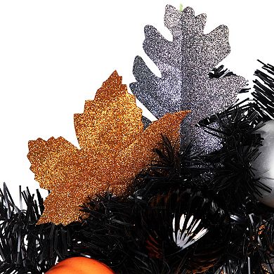 Orange and Black Haunted House Halloween Wreath 24-Inch Unlit