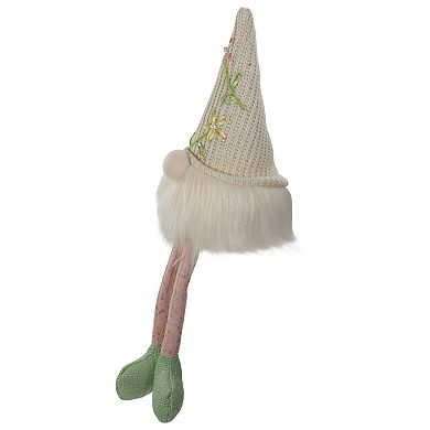 17" Lighted Cream and Pink Sitting Gnome Figure with Knitted Hat