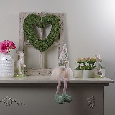 17" Lighted Cream and Pink Sitting Gnome Figure with Knitted Hat