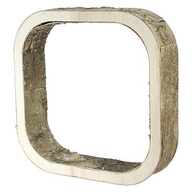 13.5" Ivory and Brown Rustic Wood Bark Square Tabletop Decor