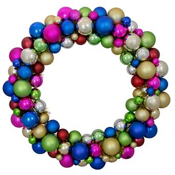 Multi-Color 2-Finish Shatterproof Ball Christmas Wreath 36-Inch