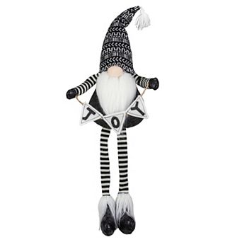 30-Inch Black and White "JOY" Gnome Plush Tabletop Christmas Decoration