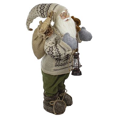 2' Standing Santa Christmas Figure with a Plush Bear and Lantern