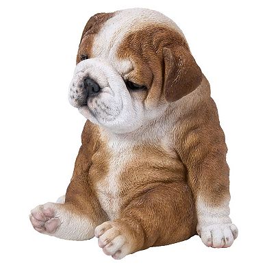7" Brown and White Sitting Sleepy Bulldog Puppy Figurine
