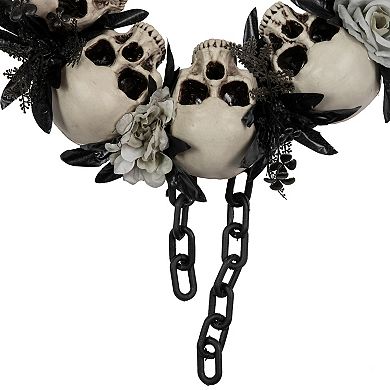 Skulls and Chains with Gray Roses Halloween Wreath 15-Inch Unlit